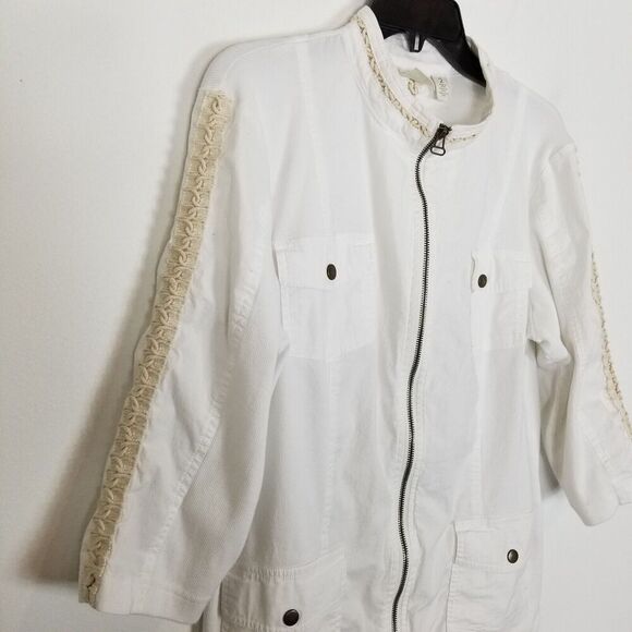 Chico’s Zenergy Women Alabaster Lace Trim Jacket Sz L White Zip Up Lightweight - Picture 4 of 9